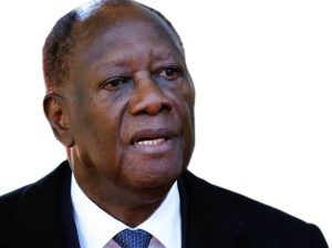 President Alassane Ouattara speaks during a press briefing in Abidjan, announcing his 2025 election bid.