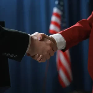 Donald Trump and Ursula von der Leyen shake hands at Turnberry golf course after reaching a trade deal between the US and EU.
