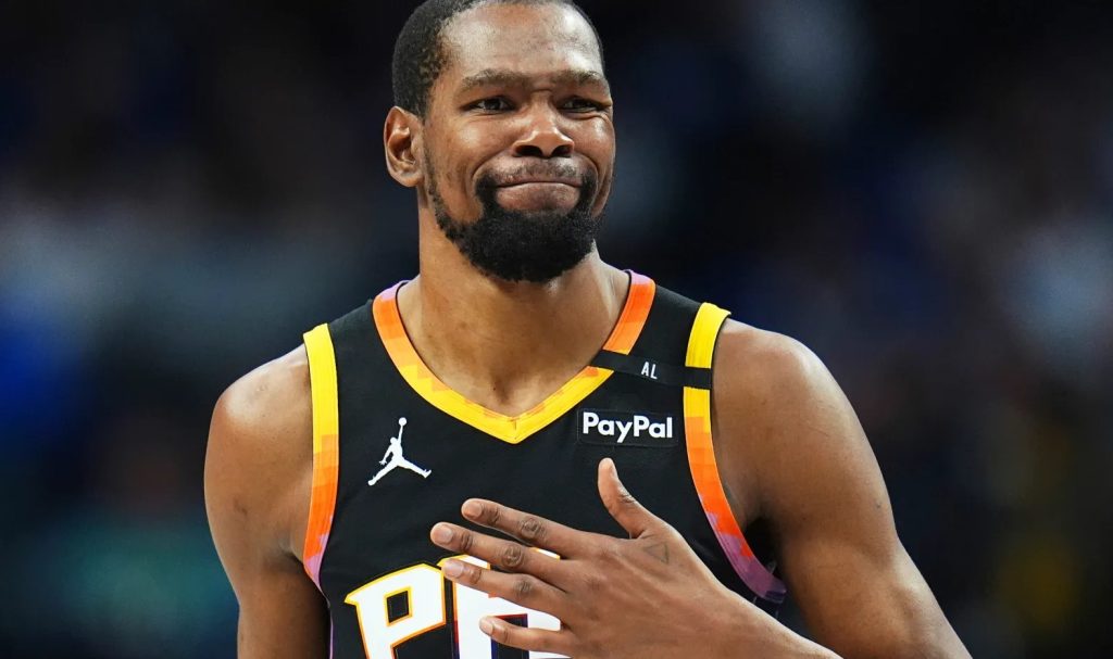 NBA star Kevin Durant smiles during a media event, following the announcement of his minority ownership stake in Paris Saint-Germain.
