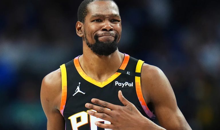 NBA star Kevin Durant smiles during a media event, following the announcement of his minority ownership stake in Paris Saint-Germain.