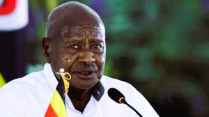 President Yoweri Museveni at a press briefing in Kampala, Uganda.