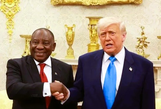 President Ramaphosa speaks at a recent economic summit, calling the new U.S. tariffs “unilateral” and urging South African businesses to diversify.