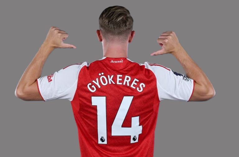 Viktor Gyokeres waves to Arsenal fans in Singapore after being unveiled at the National Stadium before the match against Newcastle.