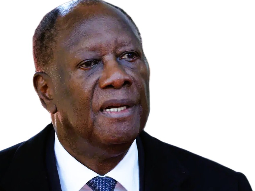 President Alassane Ouattara speaks during a press briefing in Abidjan, announcing his 2025 election bid.