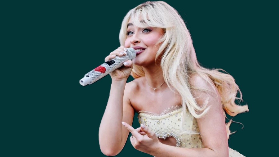 Sabrina Carpenter performs on stage at BST Festival 2024 in Hyde Park, captivating a crowd of 65,000 with her signature charm and vocals.