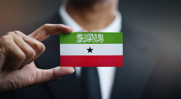 Somaliland President Abdirahman Mohamed Abdullahi at a podium, with flags in the background during a diplomatic address.