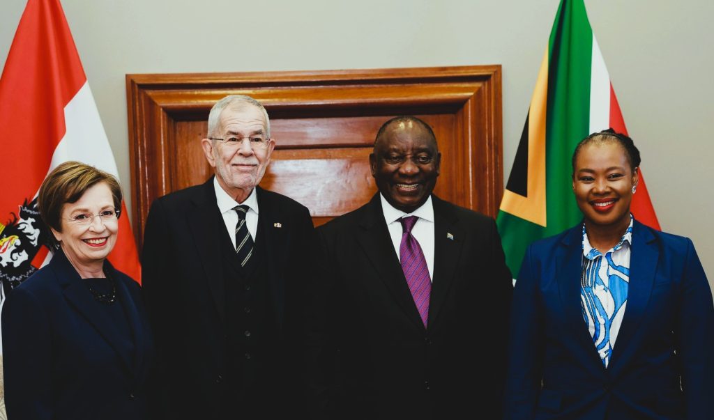 South African President Cyril Ramaphosa and Austrian President Alexander Van der Bellen meet to strengthen South Africa–Austria bilateral relations, focusing on trade, clean energy, and democratic cooperation.