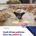 South African politician takes dip in pothole to show city management failures
