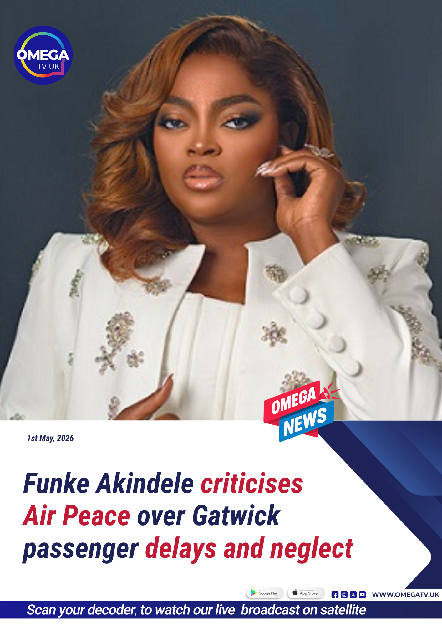 Funke Akindele criticises Air Peace over Gatwick passenger delays and neglect