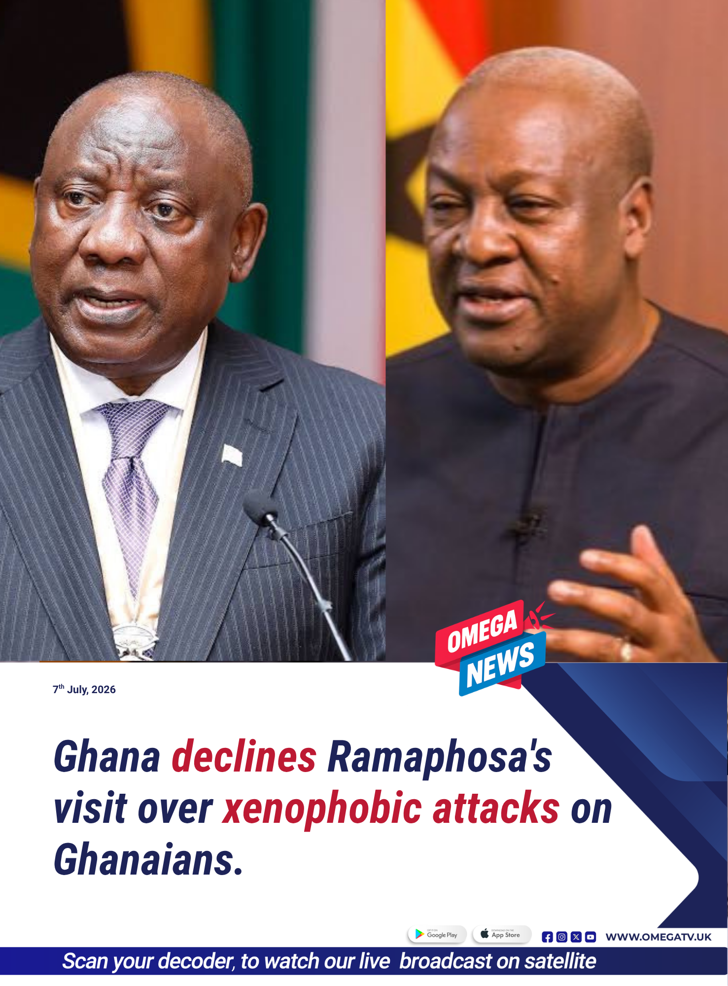 Ghana declines Ramaphosa's visit over xenophobic attacks on Ghanaians.