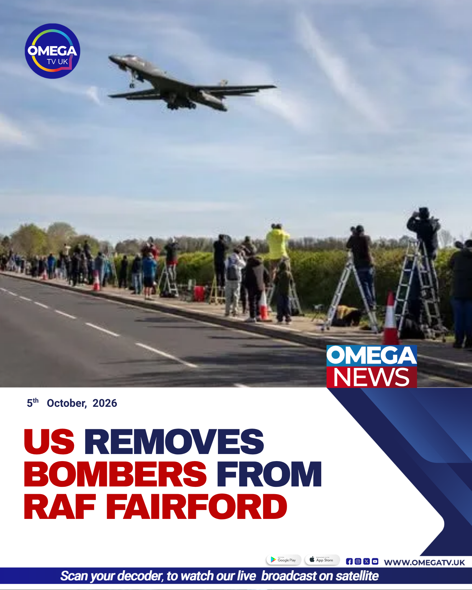 A US B-1 bomber takes off from RAF Fairford in Gloucestershire before the United States withdrew its bombers from the UK base.
