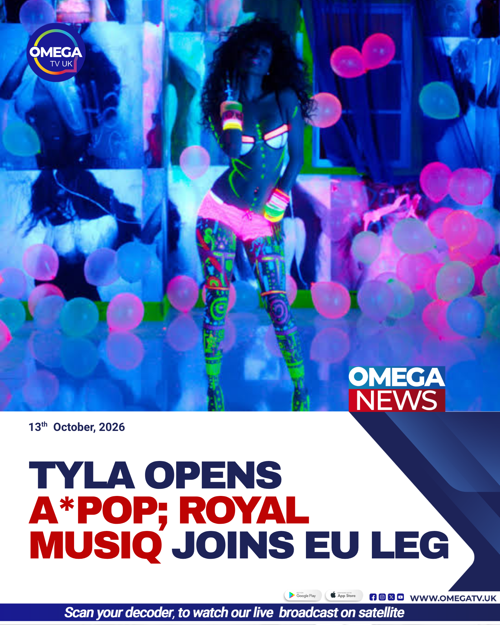 Tyla performs in neon-coloured attire during the opening night of her A*POP World Tour in Paris.