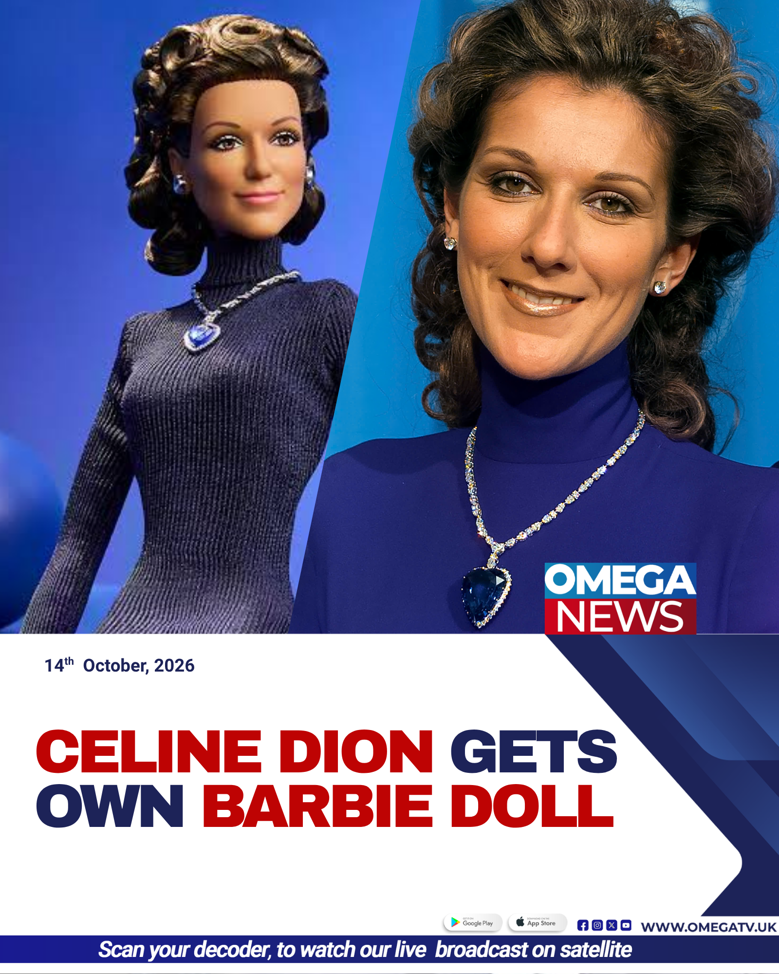 Celine Dion’s Barbie Signature collectible doll wearing an outfit inspired by her 1998 awards show appearance.