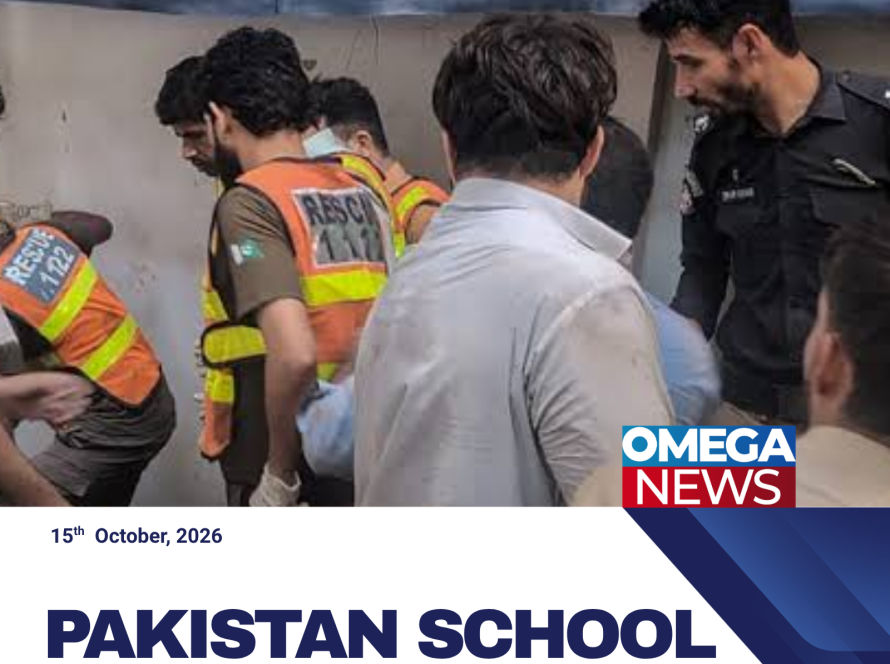Rescue workers search the rubble of a collapsed school roof in Peshawar, Pakistan, for children feared trapped inside.