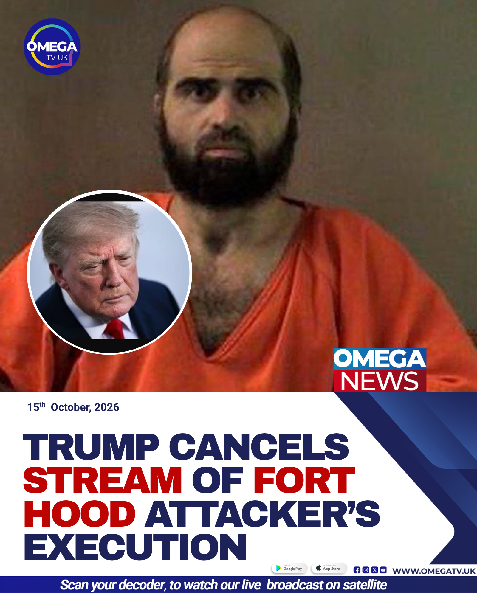 US President Donald Trump cancels plans to livestream the scheduled firing squad execution of former army psychiatrist Nidal Hasan, convicted in the 2009 Fort Hood shooting.