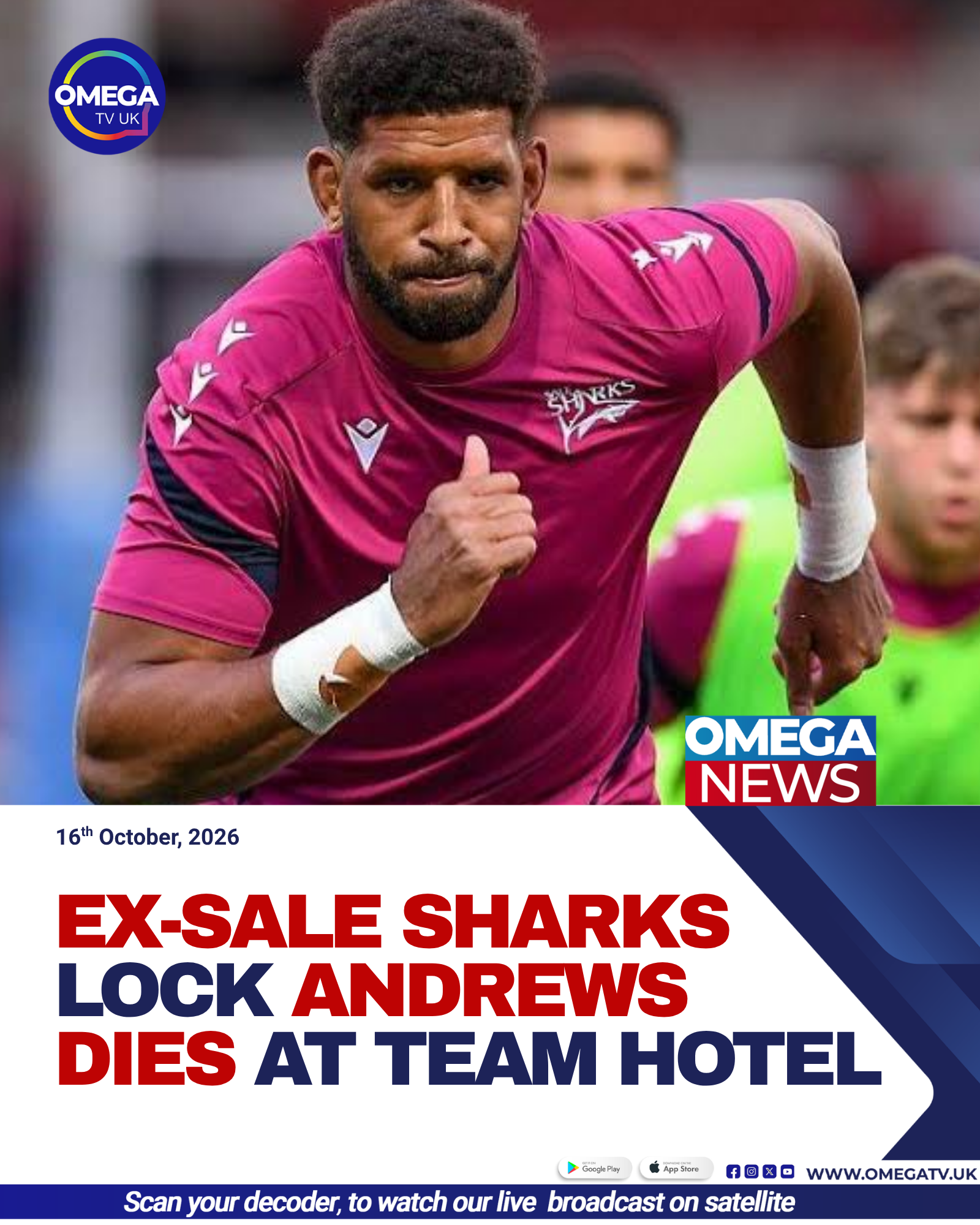 South African rugby lock Hyron Andrews, formerly of Sale Sharks, has died aged 31 following a fall at the Johannesburg Lions’ team hotel in France.