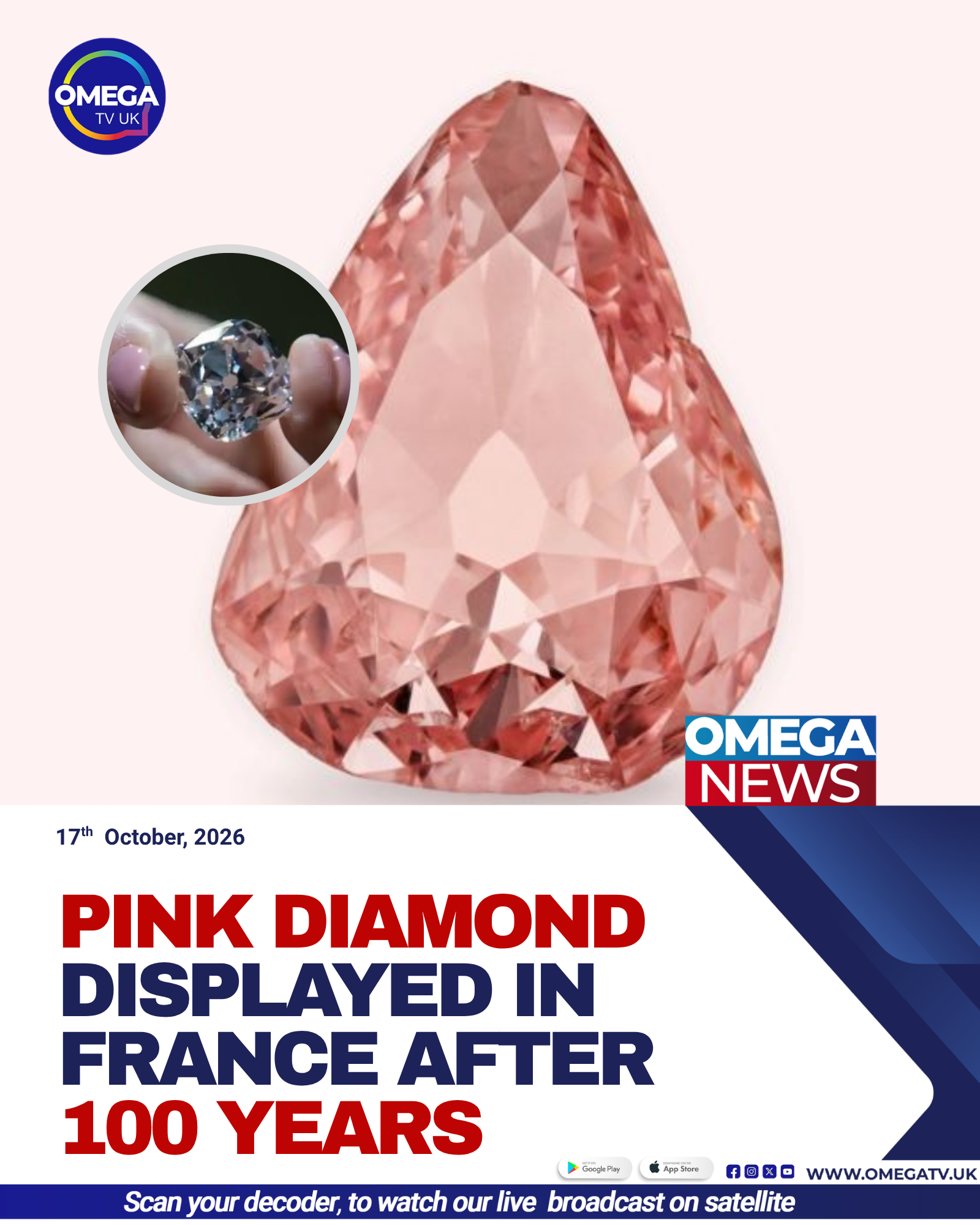 The rare nine-carat Grand Condé pink diamond displayed at the Condé Museum in France.