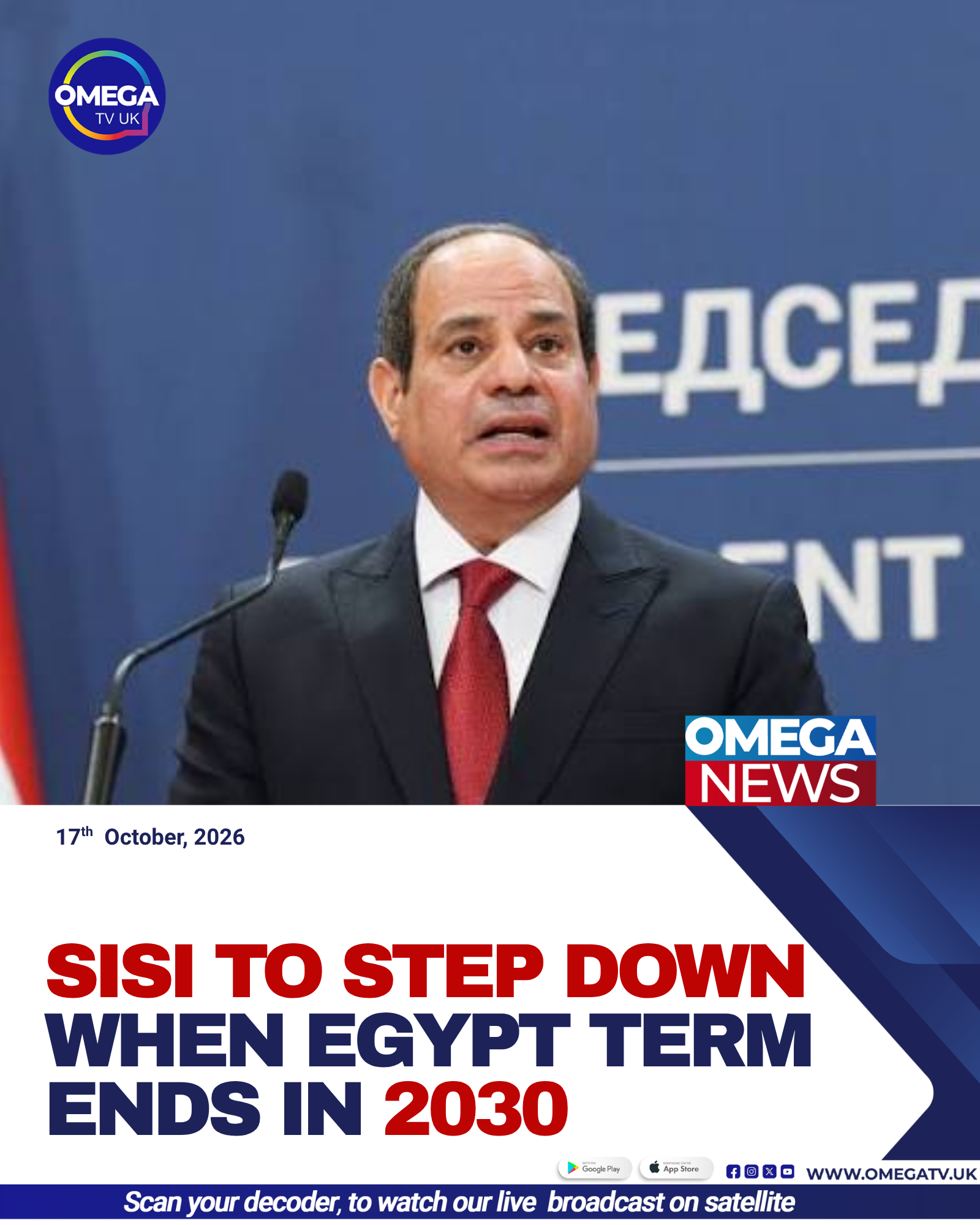 Egyptian President Abdel Fattah al-Sisi, who says he will leave office when his presidential term ends in 2030.