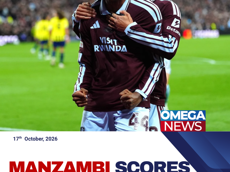 Aston Villa players celebrate after Manzambi scores the winning goal against Newcastle United.