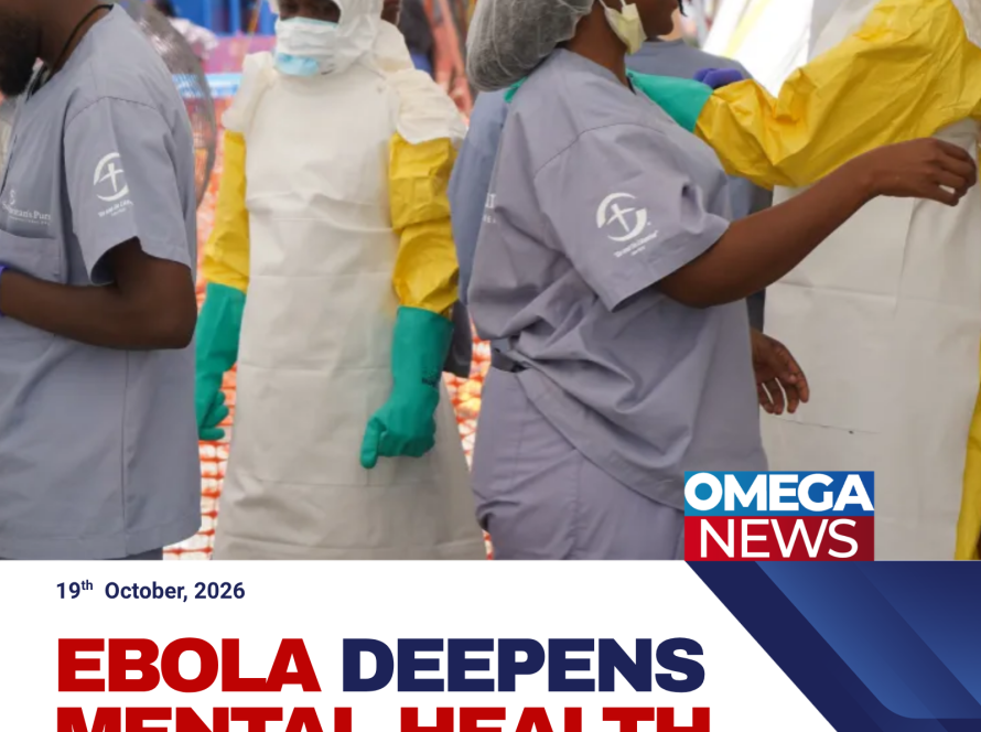 A health worker provides mental health support to a person affected by the Ebola outbreak in Bunia, eastern Democratic Republic of Congo.