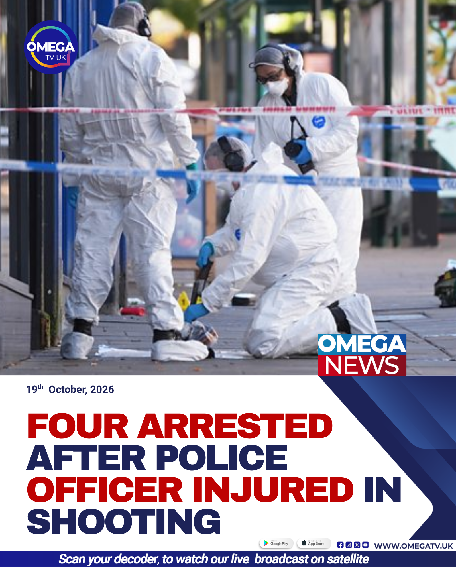 olice investigate the shooting of an officer in Angel Row, Nottingham city centre, after four people are arrested.