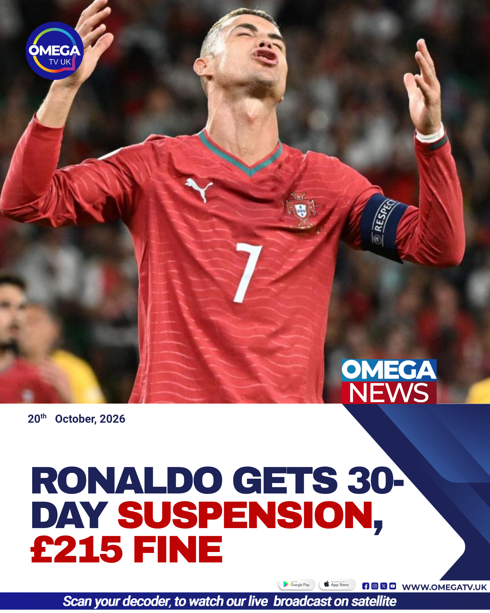 Cristiano Ronaldo, Portugal’s captain and Al-Nassr forward, has received a 30-day suspension and a €255 fine after leaving the national team camp.