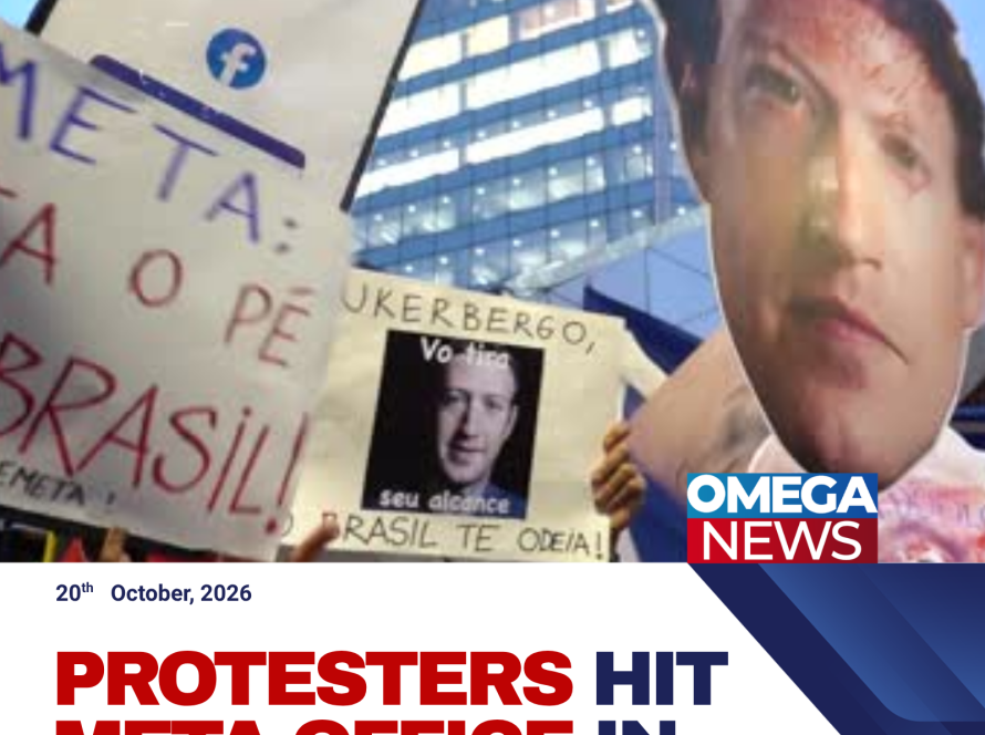 Demonstrators protest outside Meta’s office in São Paulo over allegations of political bias and irregular electoral advertising on its platforms.