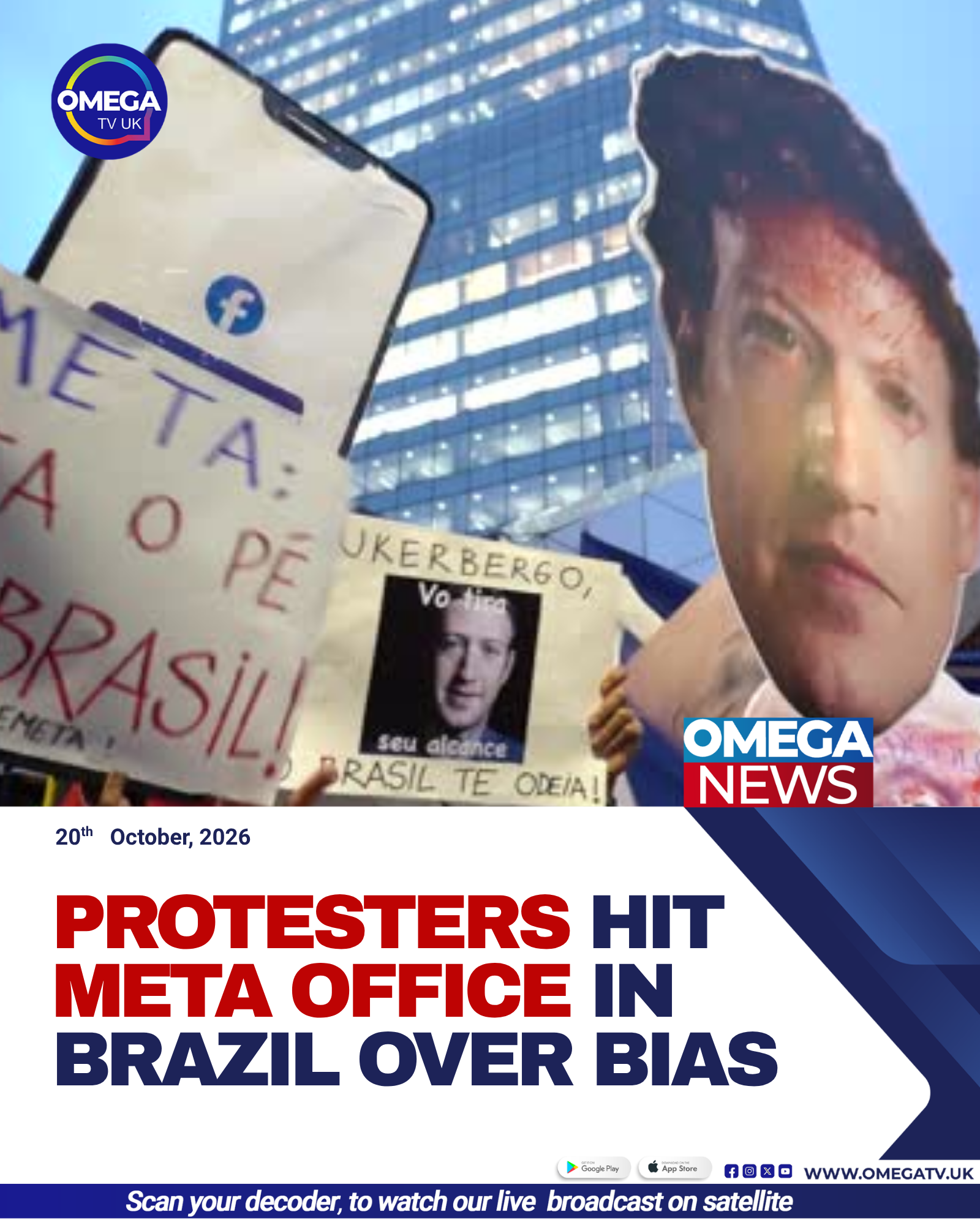 Demonstrators protest outside Meta’s office in São Paulo over allegations of political bias and irregular electoral advertising on its platforms.