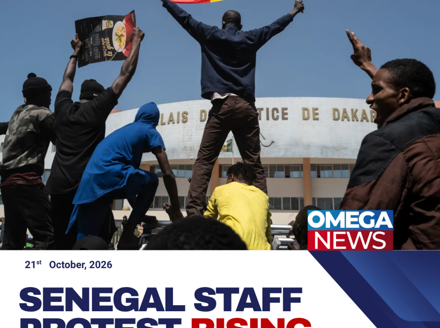 Trade union members march in Dakar to demand action on rising living costs and the implementation of previous agreements.