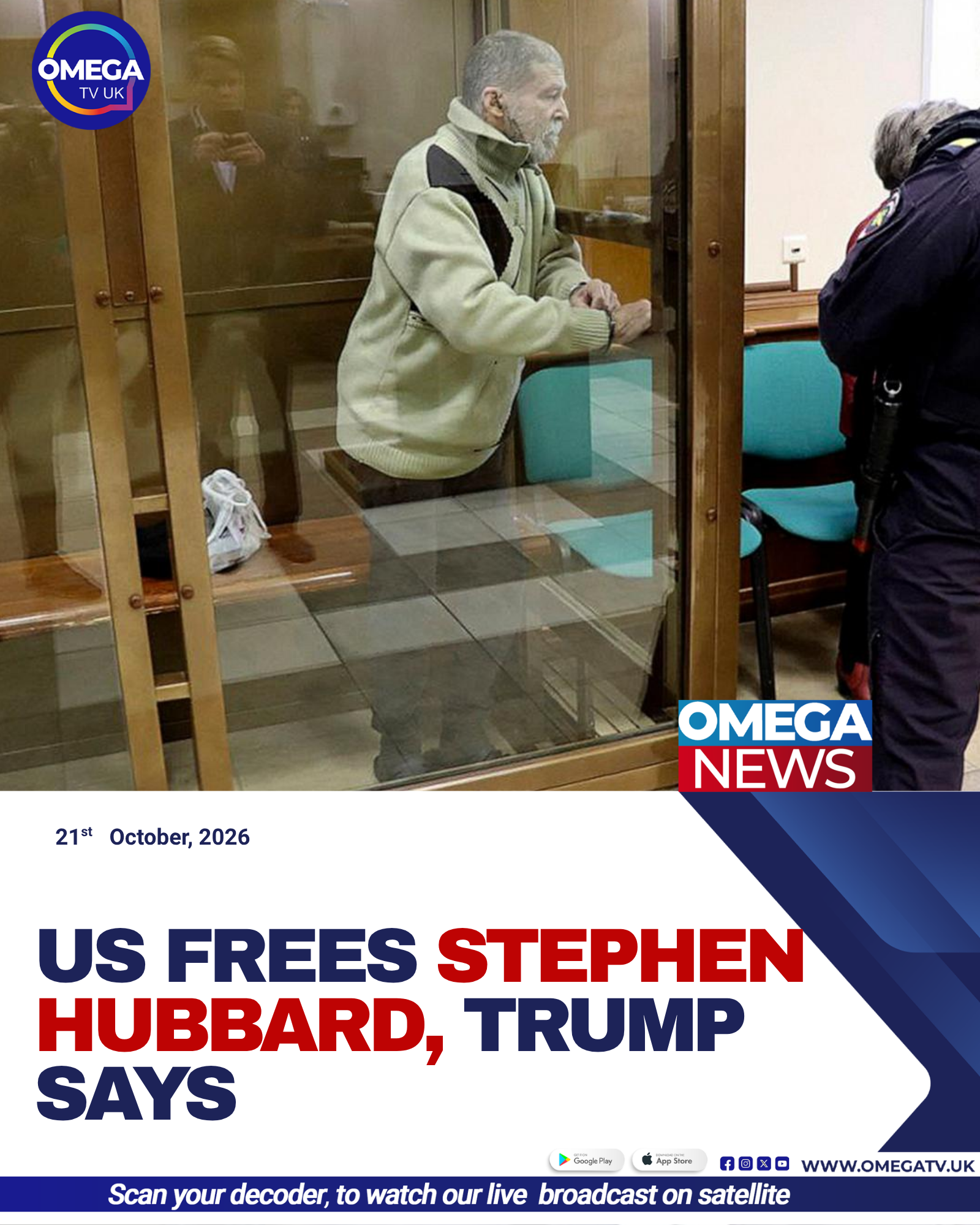 US President Donald Trump announces the release of American citizen Stephen Hubbard from Russian detention.
