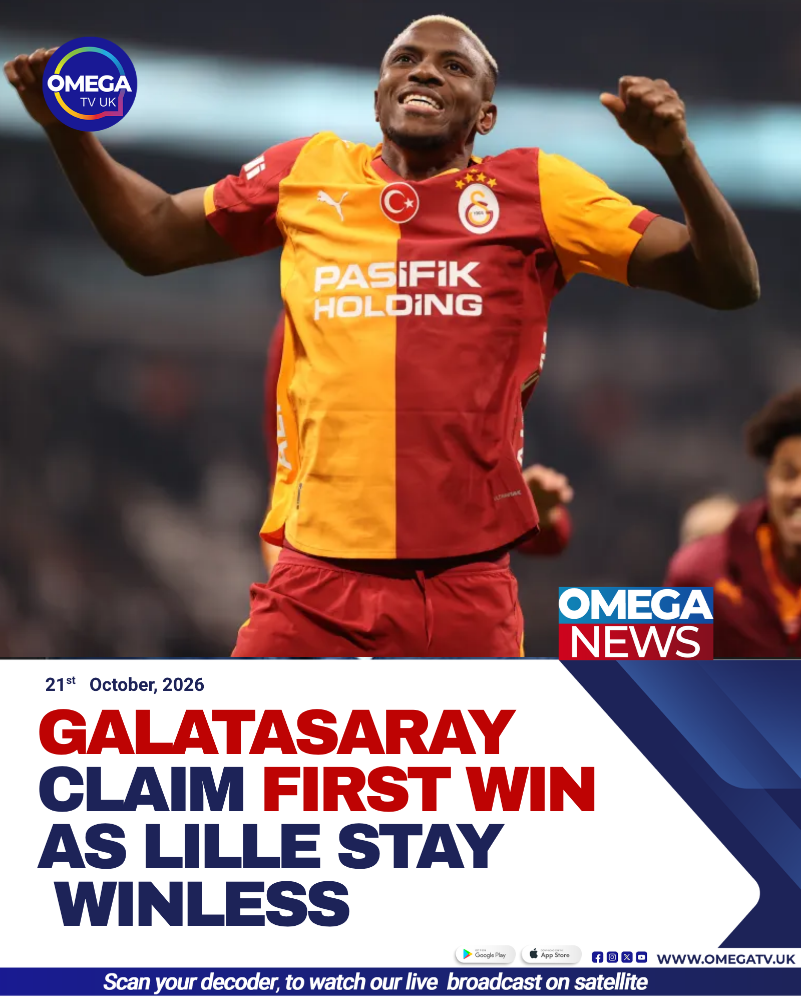 Victor Osimhen celebrates after scoring for Galatasaray against his former club Lille in the Champions League.