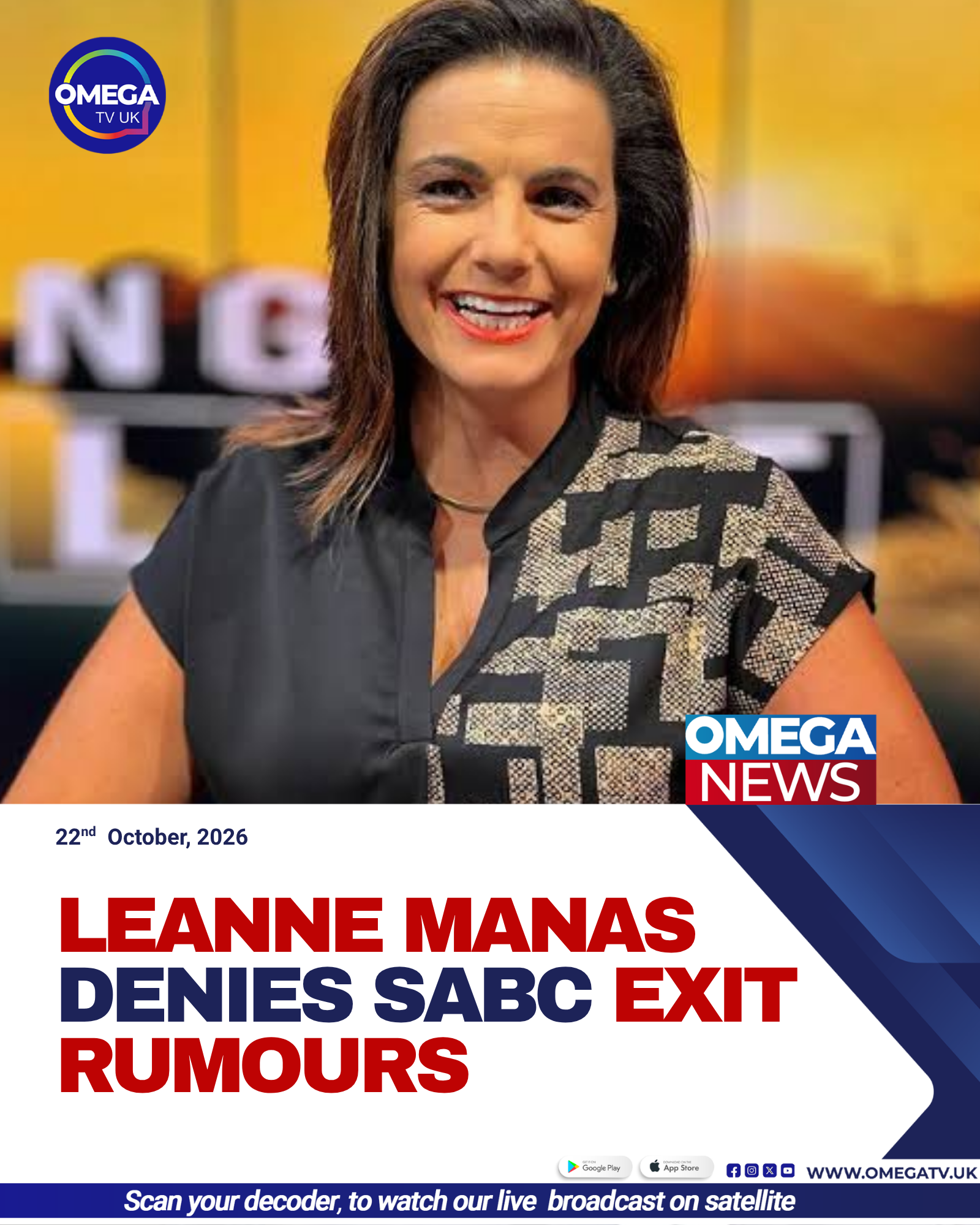 South African broadcaster Leanne Manas, who has denied resigning from the SABC and warned about fake TikTok accounts impersonating her.