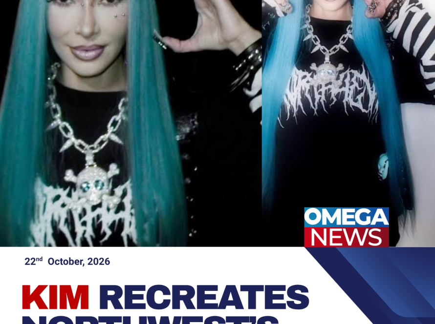 Kim Kardashian recreates daughter North West’s signature turquoise-blue hair and gothic-inspired fashion for Halloween 2026.
