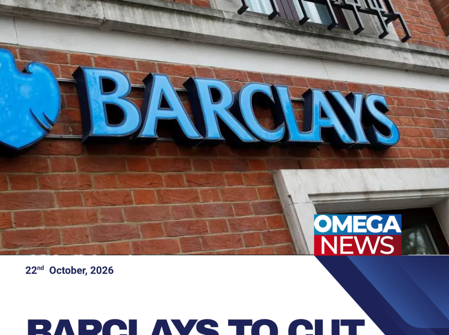 Barclays bank logo on a building as the lender announces plans to cut 5,000 jobs amid increased investment in artificial intelligence.