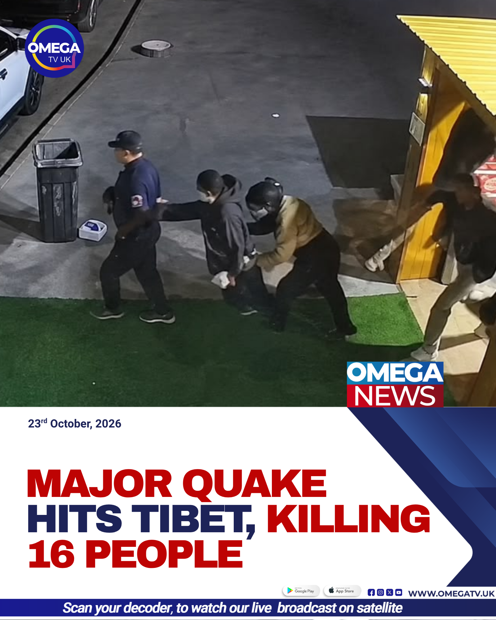 Rescue workers search damaged buildings following a magnitude 7.0 earthquake in Baqên County, northern Tibet.