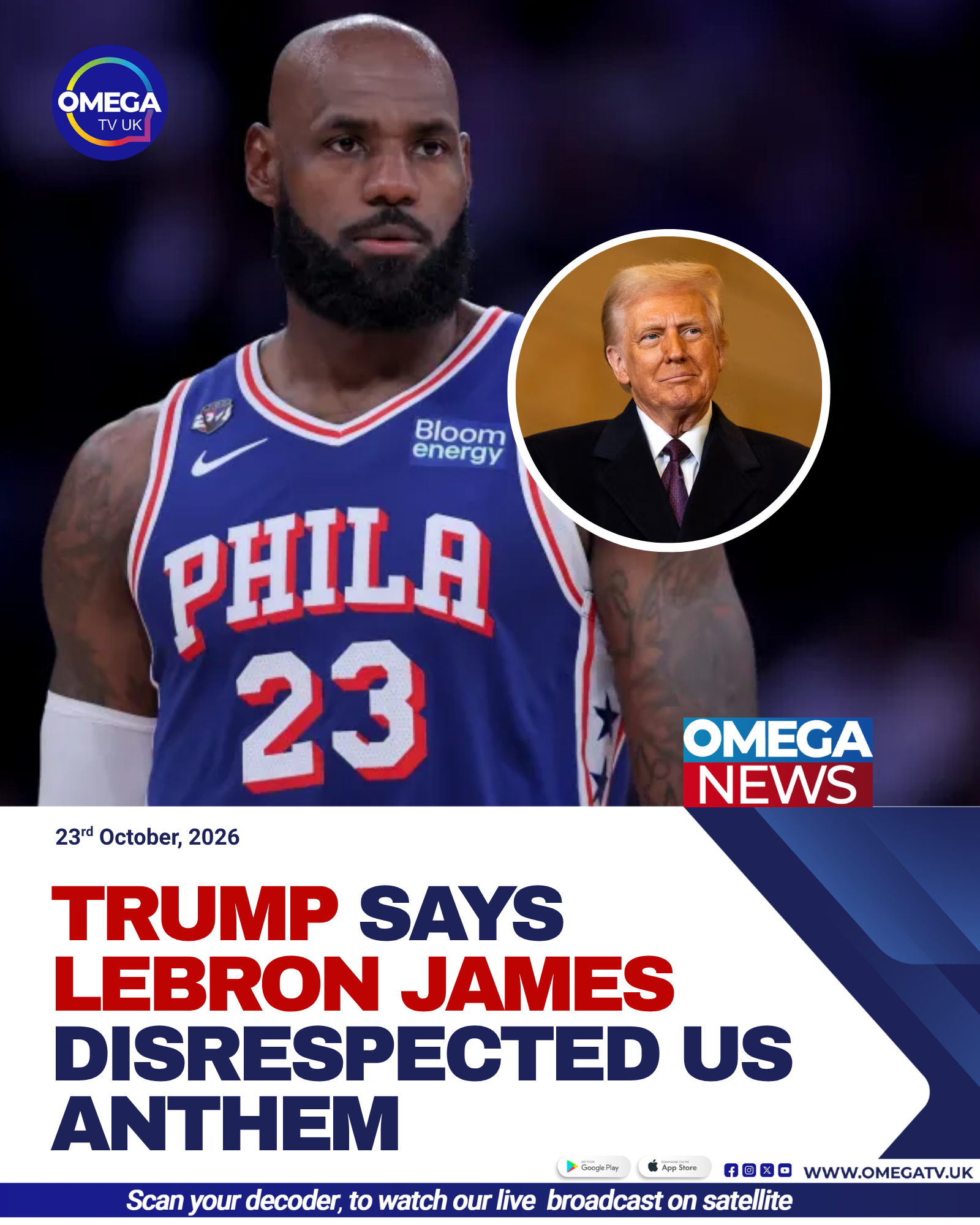 LeBron James of the Philadelphia 76ers during an NBA game after President Donald Trump criticised his movements during the US national anthem.