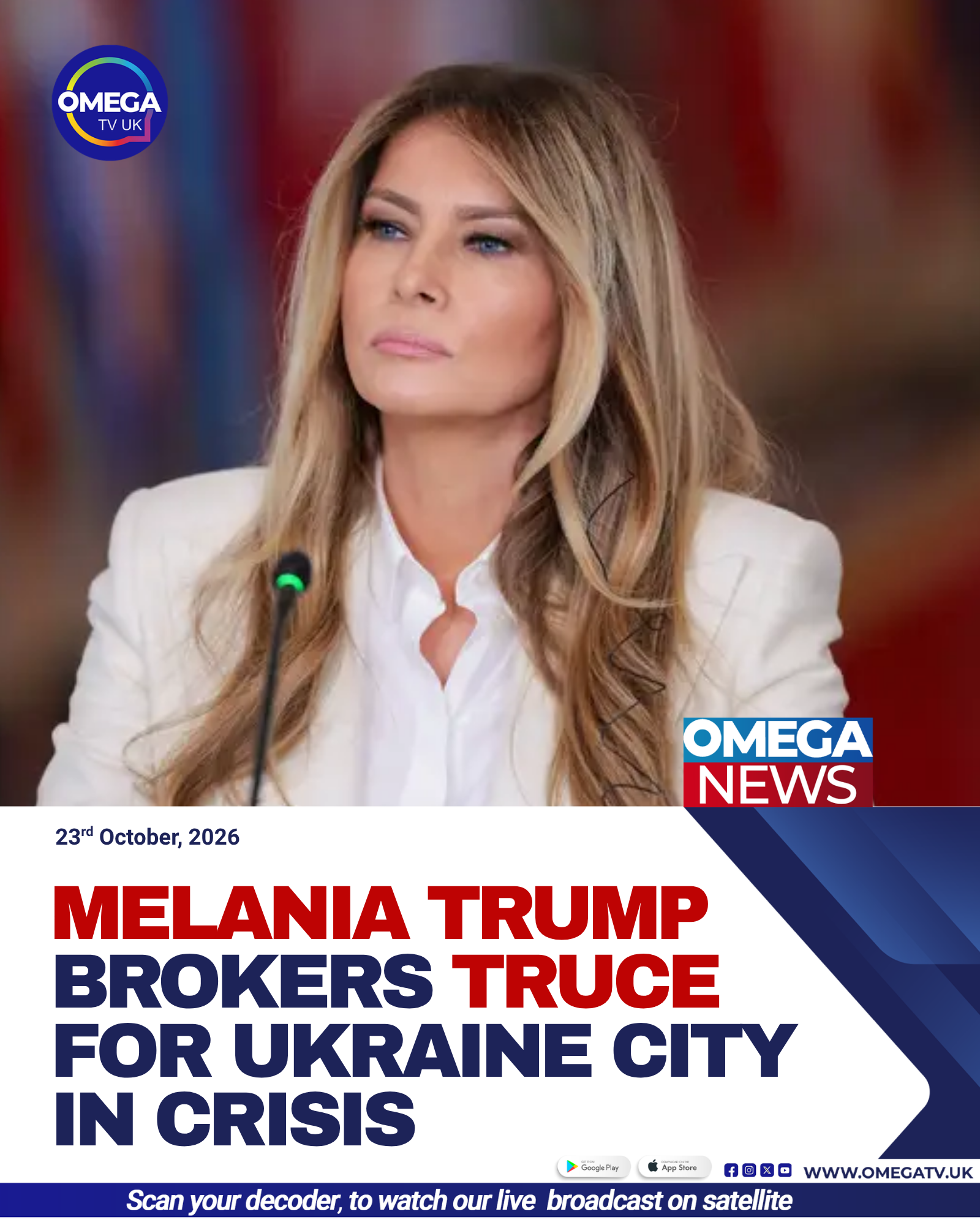 US First Lady Melania Trump, named by the White House in its announcement of a reported ceasefire for Russian-occupied Oleshky in Ukraine.