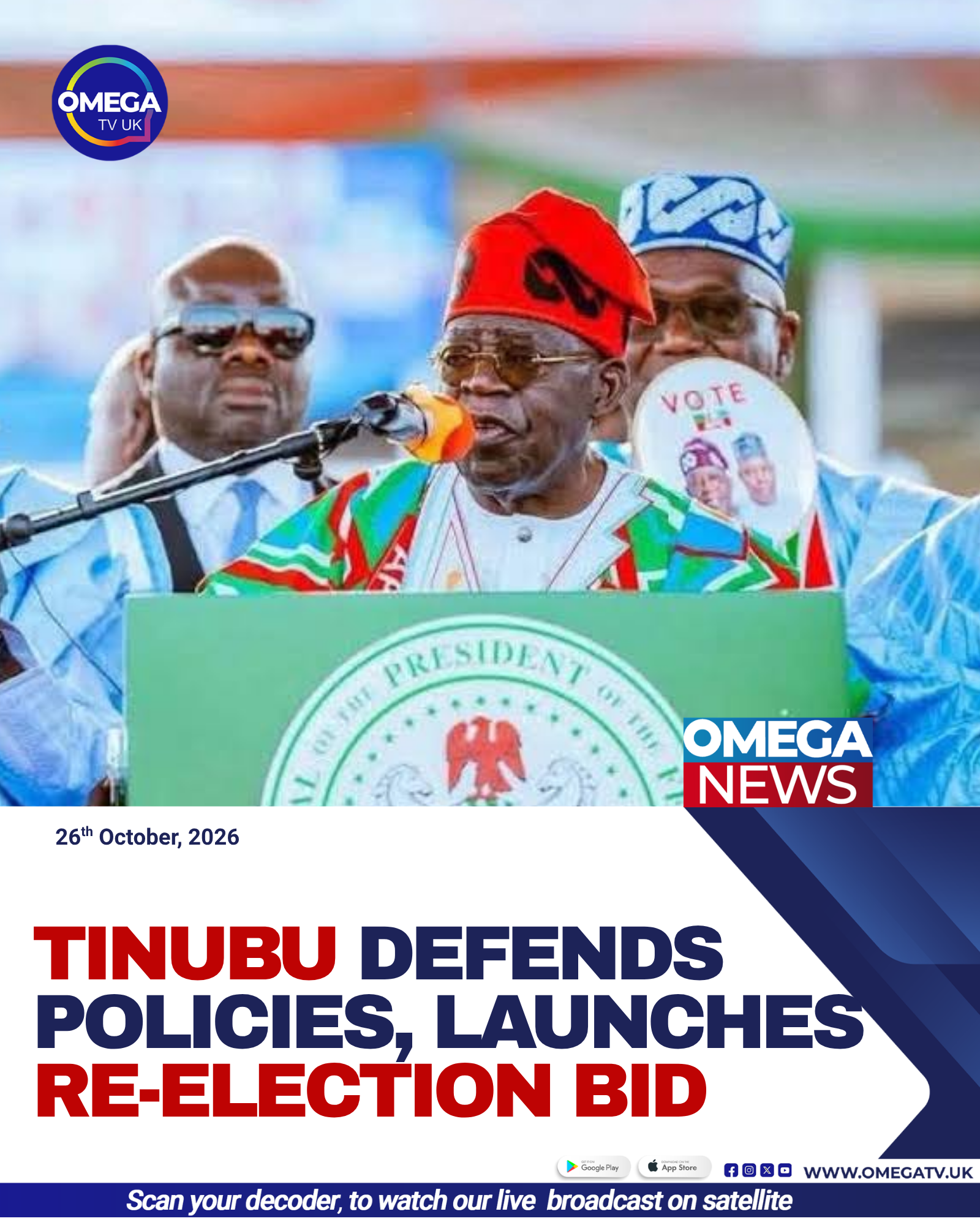 Nigerian President Bola Tinubu addresses supporters at a Kaduna rally as he launches his campaign for a second presidential term.