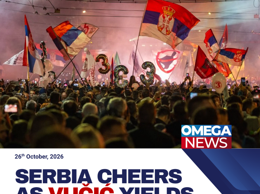 Serbian student-led protest movement supporters celebrate after President Aleksandar Vučić concedes defeat in snap parliamentary elections.