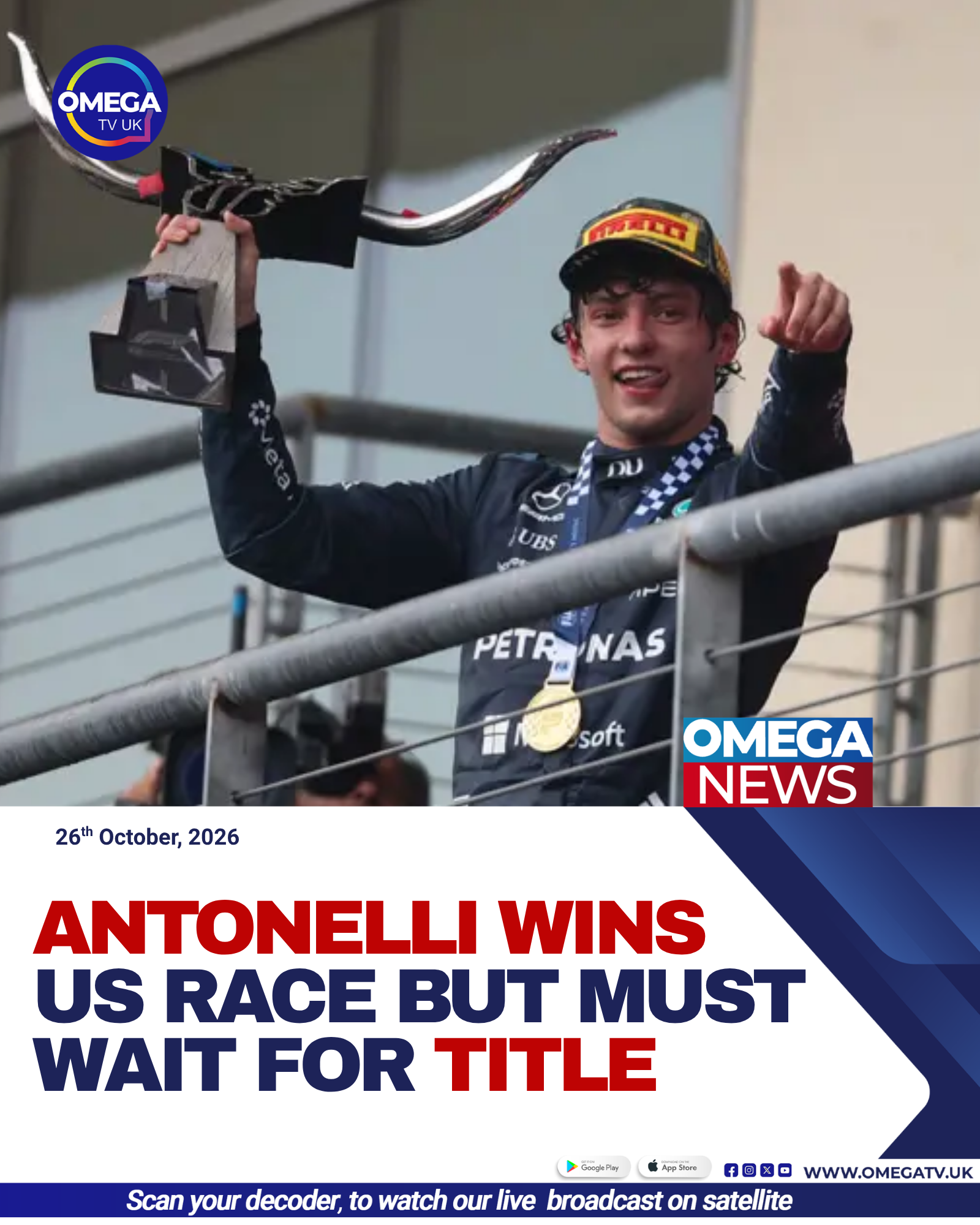 Kimi Antonelli celebrates his United States Grand Prix victory as he moves closer to winning his first Formula 1 world championship.