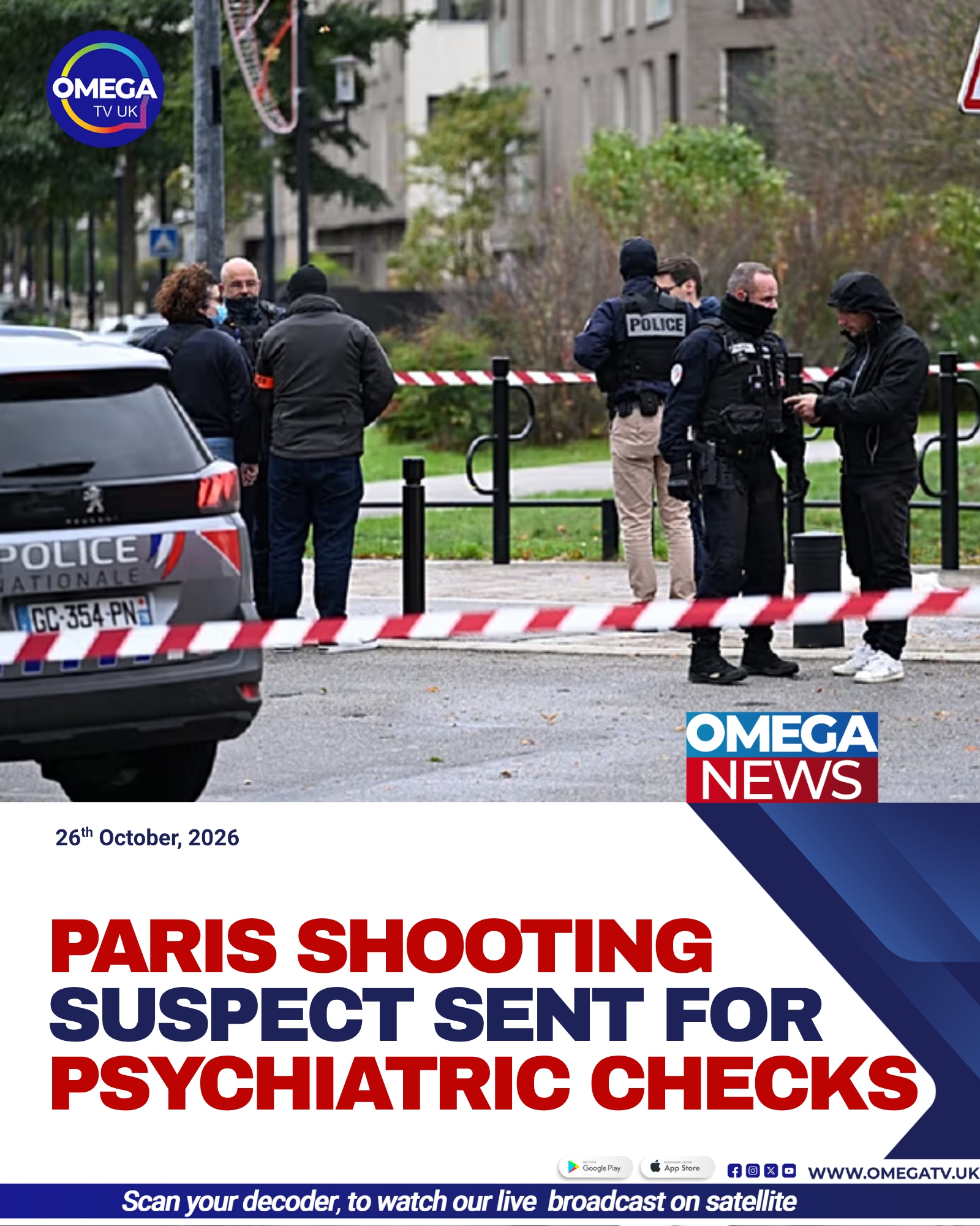 French police and forensic investigators examine a cordoned-off scene in Trappes following a deadly shooting that killed one person and injured five others.