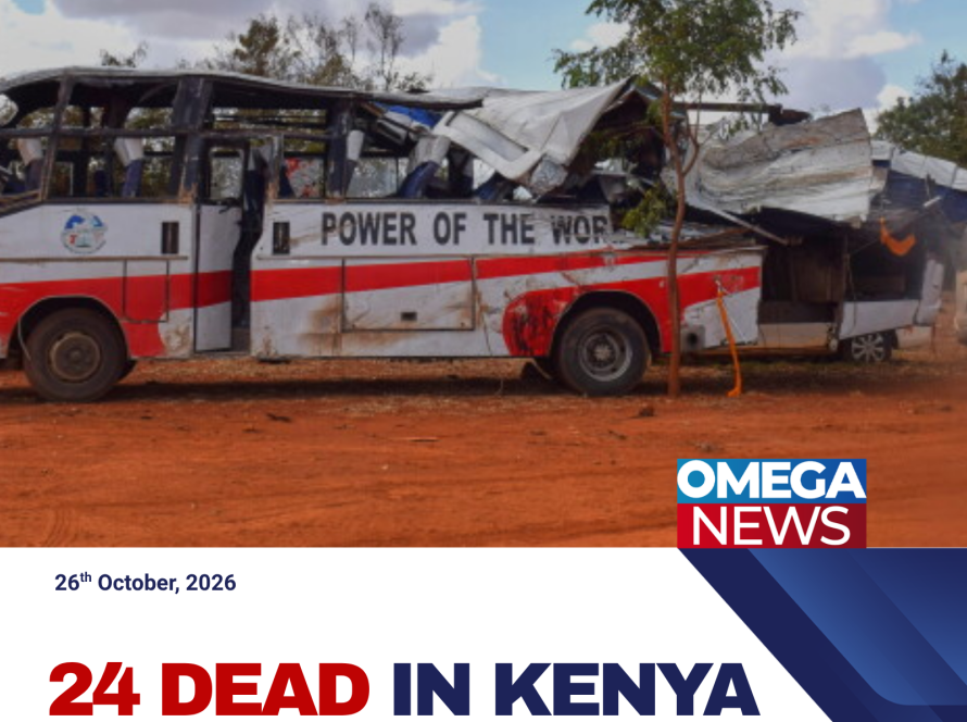 Emergency responders inspect the scene of a deadly bus and truck collision on Kenya’s Nairobi-Mombasa highway.
