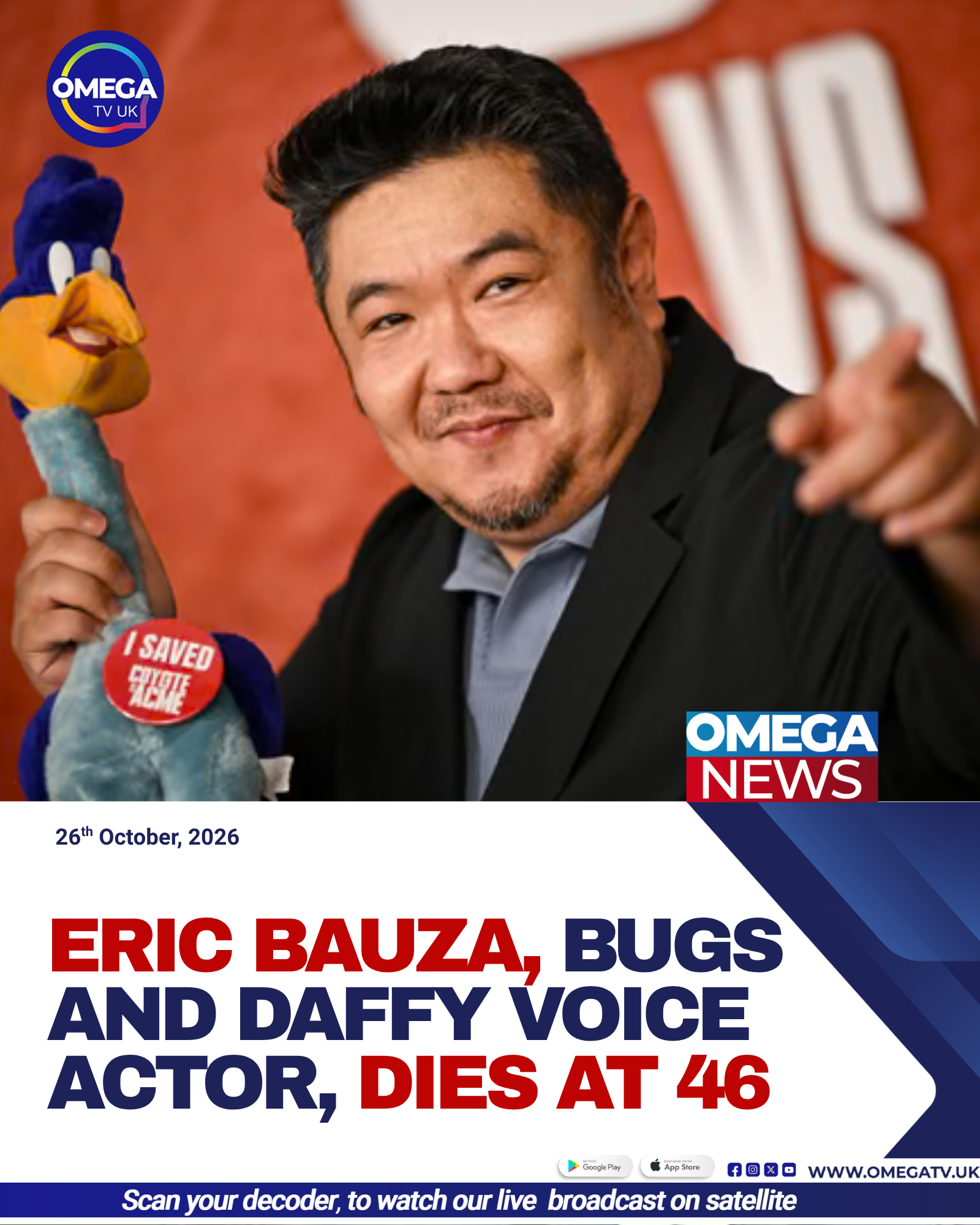 Eric Bauza, the award-winning voice actor known for voicing Bugs Bunny, Daffy Duck and other iconic Looney Tunes characters, smiling in a promotional portrait.