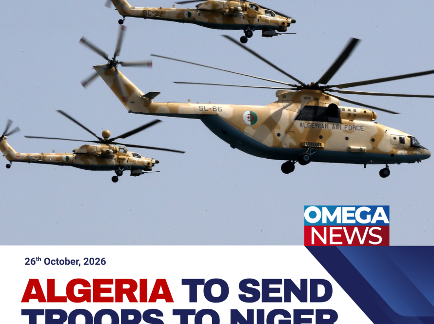 Algerian and Nigerien flags displayed during diplomatic and military cooperation between the neighbouring countries.