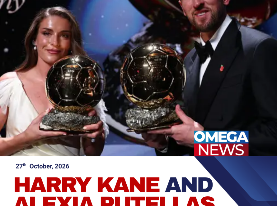 Harry Kane and Alexia Putellas celebrate winning the men’s and women’s Ballon d’Or awards at the 2026 ceremony in London.