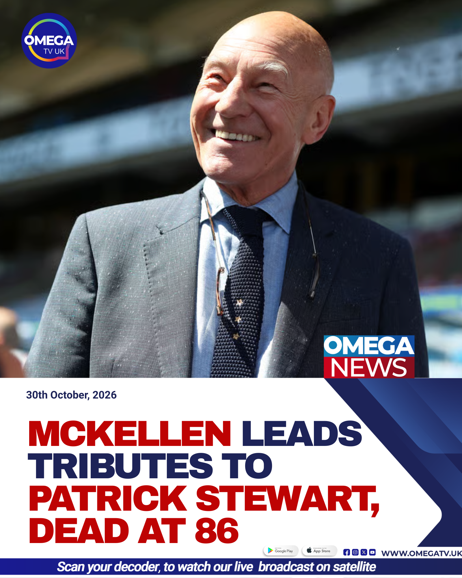 Sir Patrick Stewart, the legendary British actor known for playing Captain Jean-Luc Picard in Star Trek and Professor Charles Xavier in X-Men.