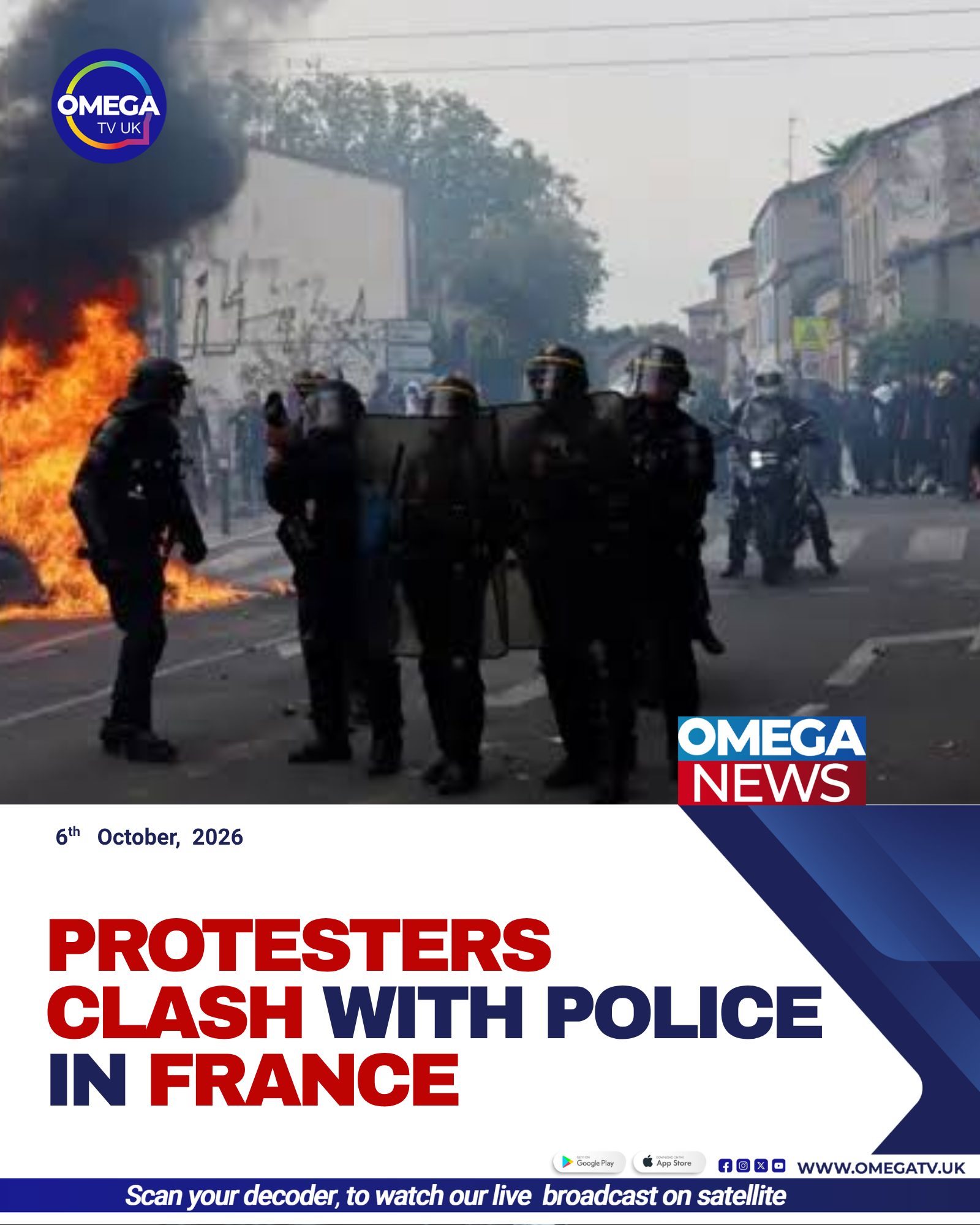 French students protest outside a high school as police monitor demonstrations in France.