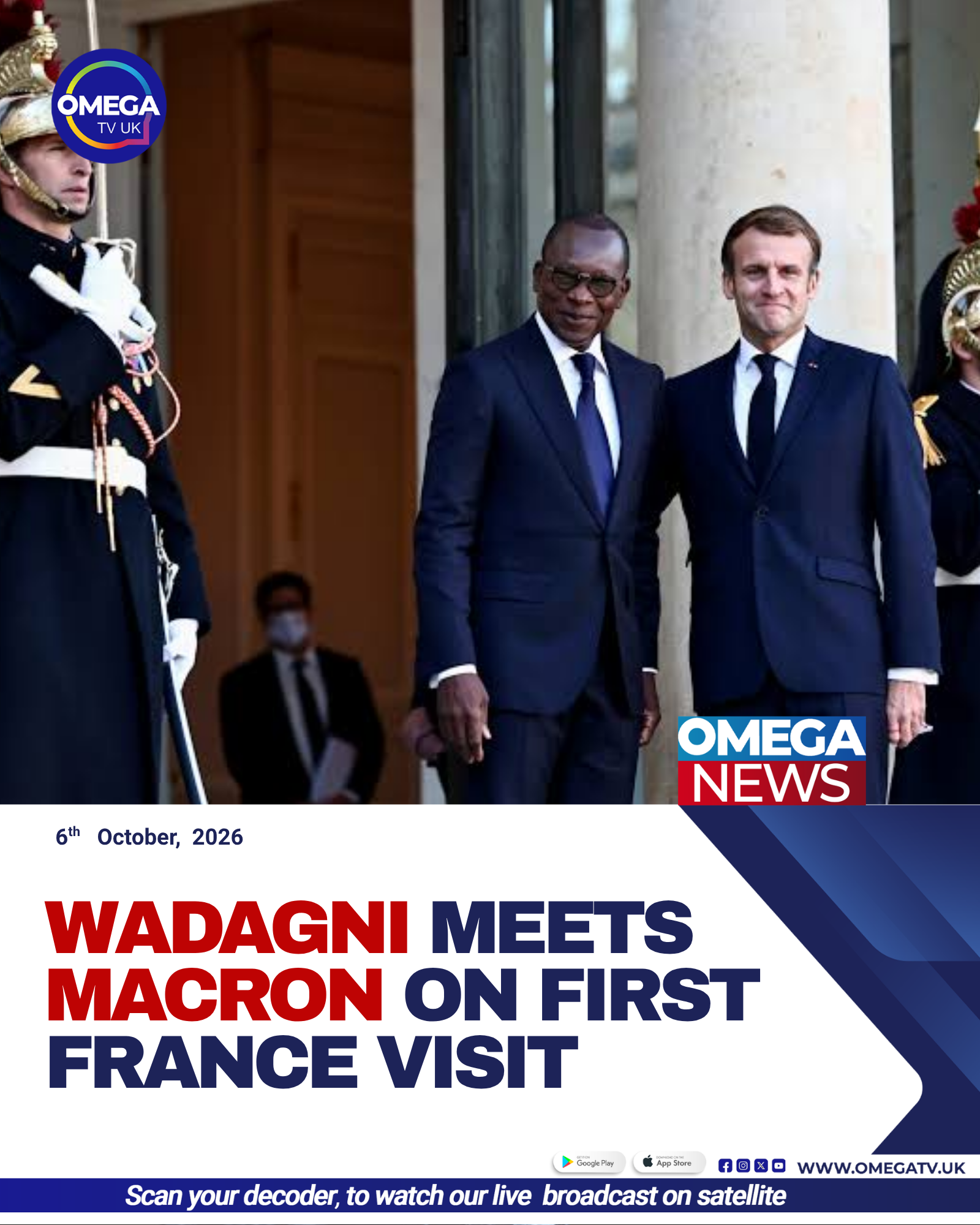 Benin President Romuald Wadagni meets French President Emmanuel Macron at the Élysée Palace in Paris.