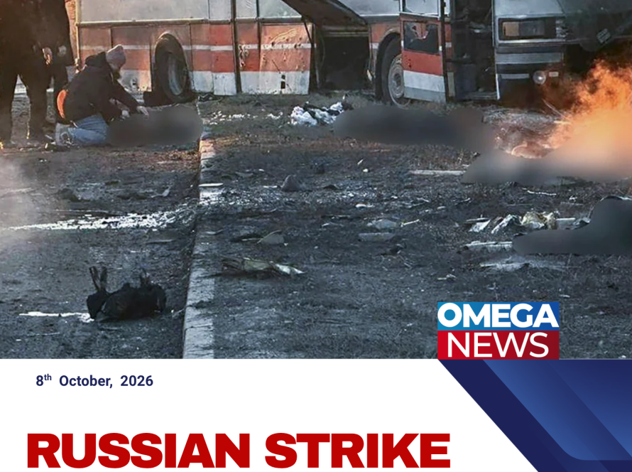 Burned civilian buses and debris following a Russian glide bomb strike in Kramatorsk, Ukraine.
