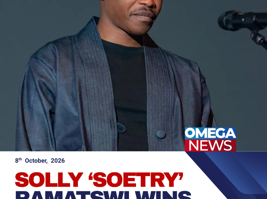 Limpopo-born poet Solly “Soetry” Ramatswi celebrates after winning South Africa’s National Slam Championship with his poem “Born Free.”